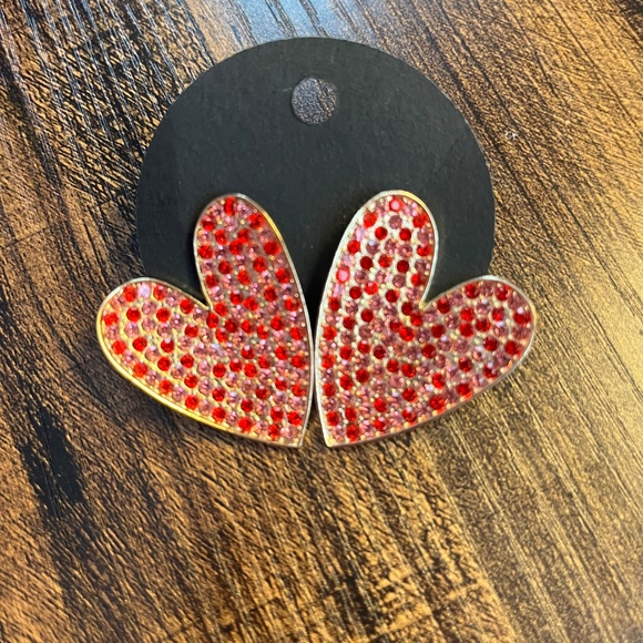 Beautiful Large Pink & Red Crystal Heart 💕 ❤️ Earrings - Picture 4 of 7